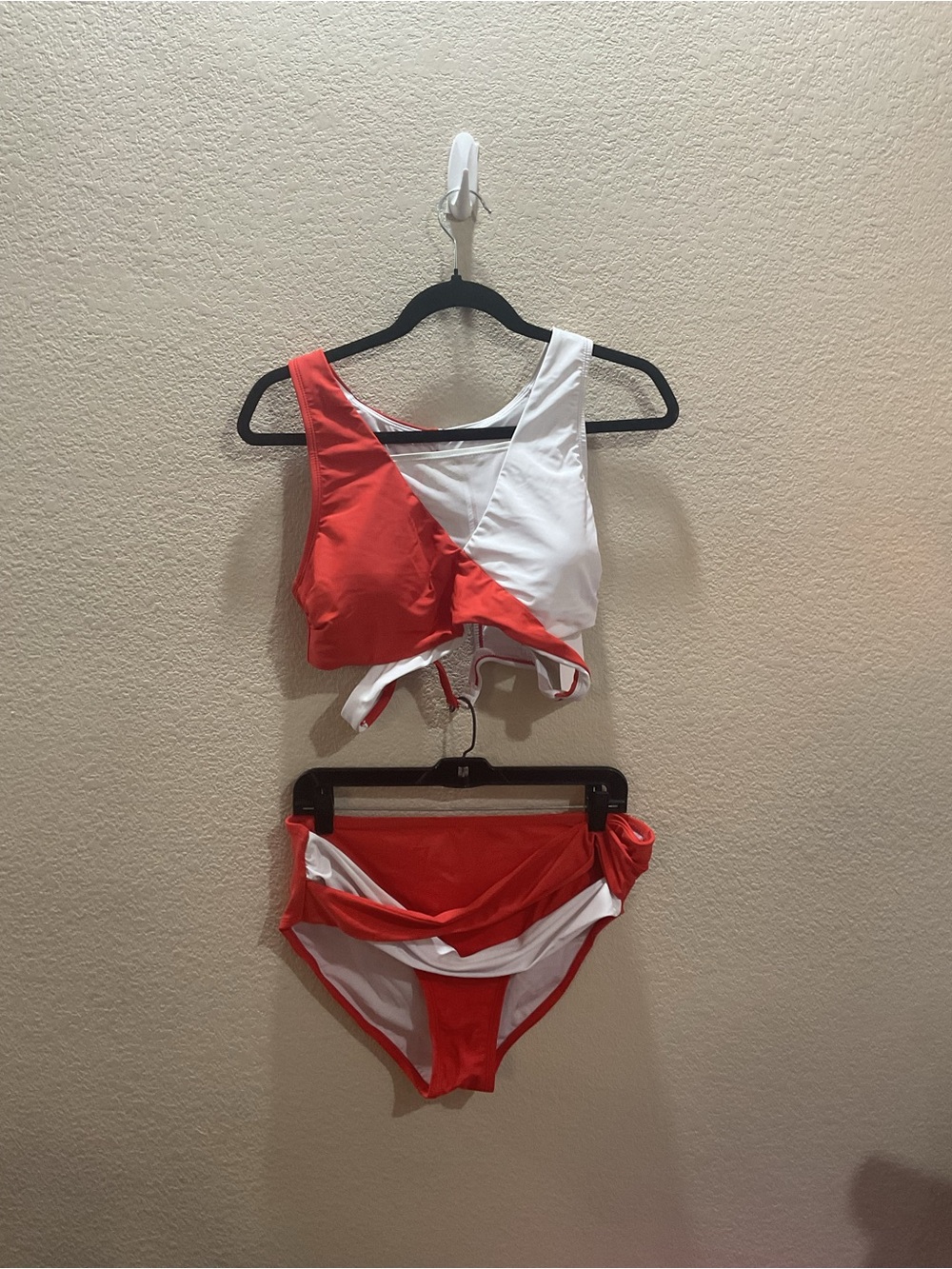 Red & White Asymmetrical Wrap Bikini Set